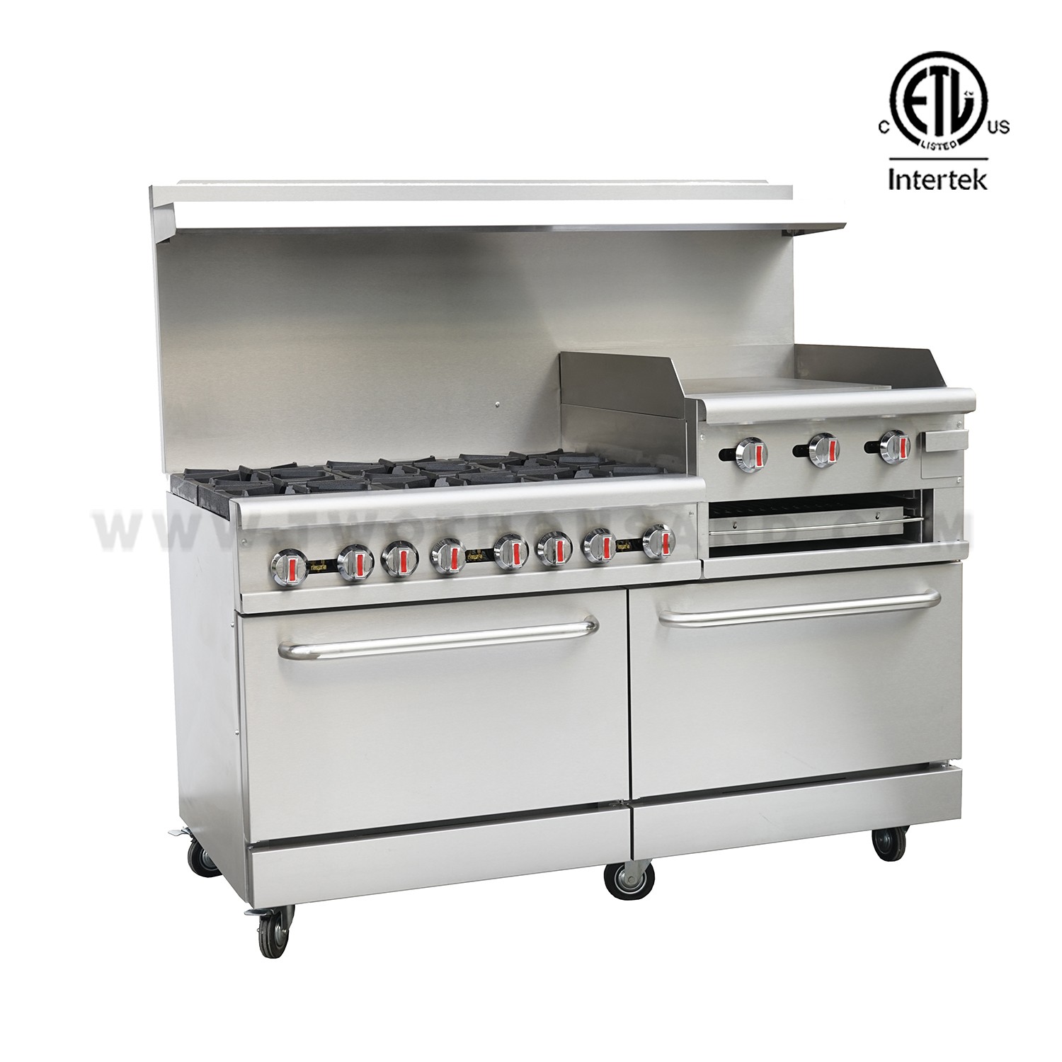 NEW 60" Double Oven Range Combo Griddle Cheese Melter 6 Burner Hot Plate NSF
