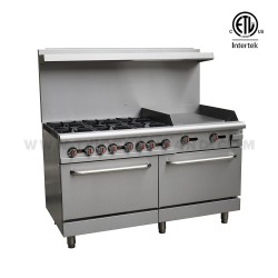 6 Burners ETL Commercial Gas Hot Plate with 2 Ovens and Griddle RGR60-G24