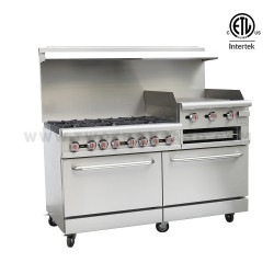 6 Burners ETL Commercial Gas Hot Plate with 2 Ovens and Griddle RGR60-GS24