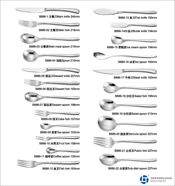 Stainless Steel Cutlery - Knife, Fork, Spoon, B886_parameter